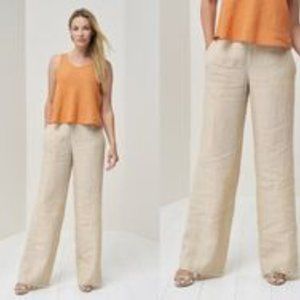 Relativity wide leg linen pants with embroidery at hemline sz Mp